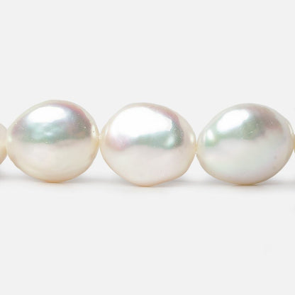 12mm White Iridescent Coin Freshwater Pearls 15 inch 29 pieces A