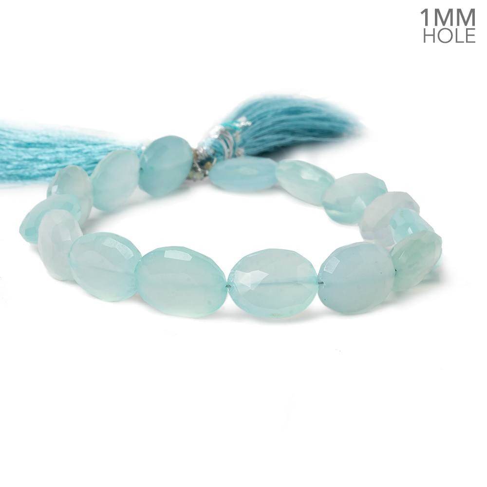 12x10-14x10mm Aqua Blue Chalcedony Faceted Oval 1mm hole 8 inch 15 beads