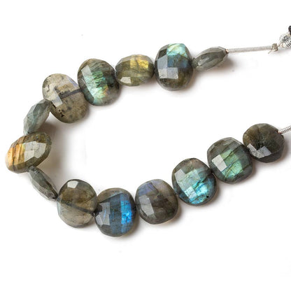 12x10-14x10mm Labradorite side drilled Faceted Cushion beads 6 inch 14 pcs
