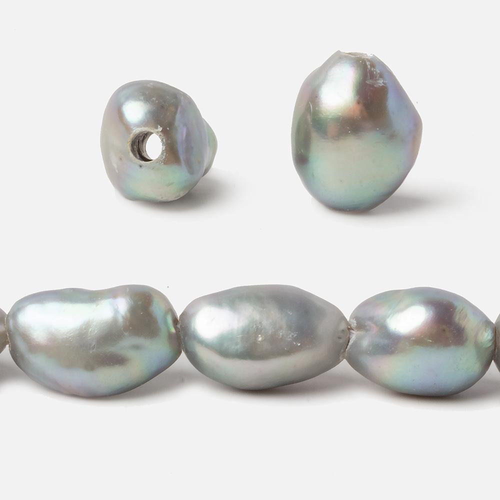 12x10-14x10mm Verde Silver Large Hole Straight Drilled Baroque Freshwater Pearls 15 in 29 pcs