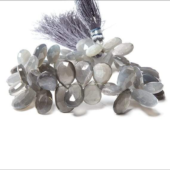 12x10-15x10mm Platinum Grey Moonstone faceted pear 8 inch 48 Beads