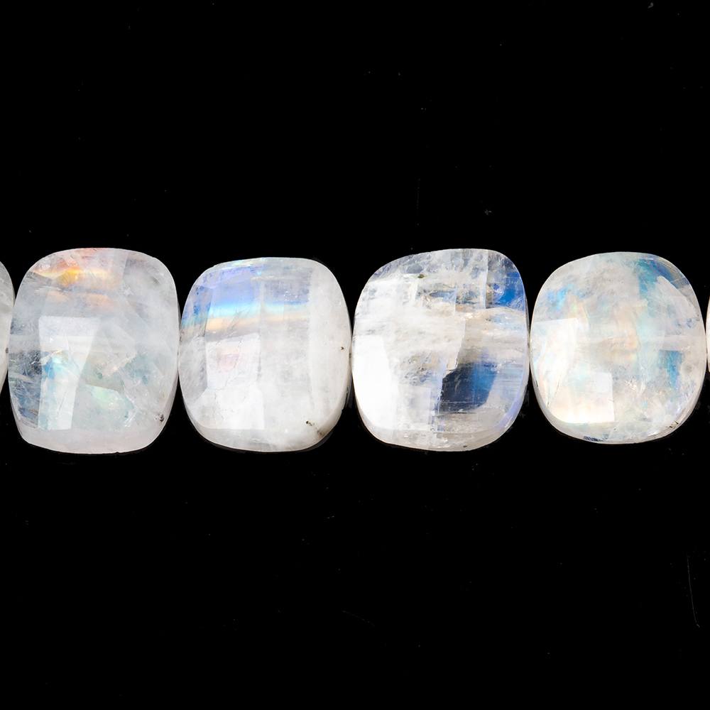 12x10-15x11mm Rainbow Moonstone Faceted Cushion Beads 7.5 inch 16 pieces