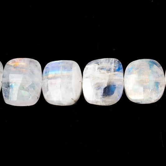12x10-15x11mm Rainbow Moonstone Faceted Cushion Beads 7.5 inch 16 pieces