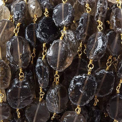 12x10-15x11mm Smoky Quartz hammer faceted Gold plated Chain 15 pcs