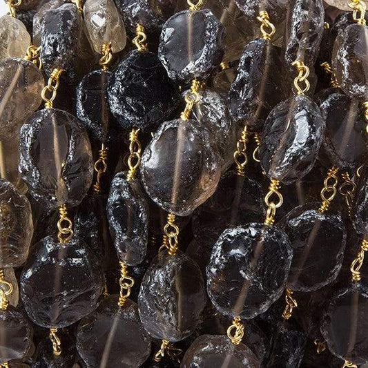 12x10-15x11mm Smoky Quartz hammer faceted Gold plated Chain 15 pcs