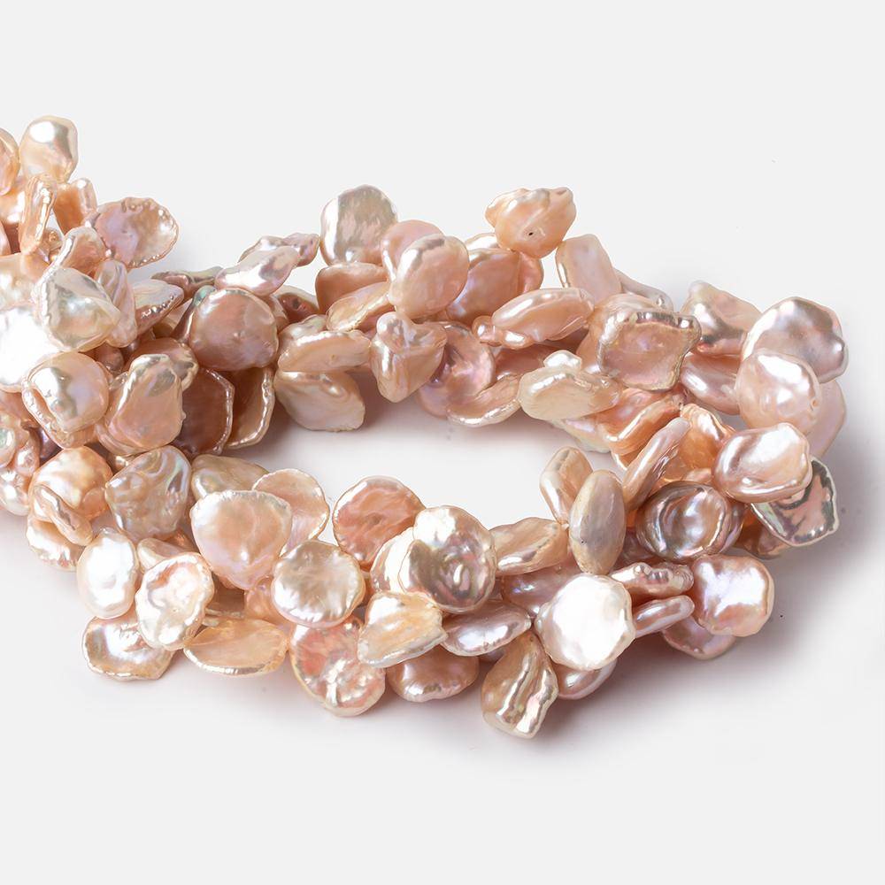12x10-16x13mm Iridescent Peach Keshi Top Drilled Freshwater Pearls 15 inch 42 pieces AAA