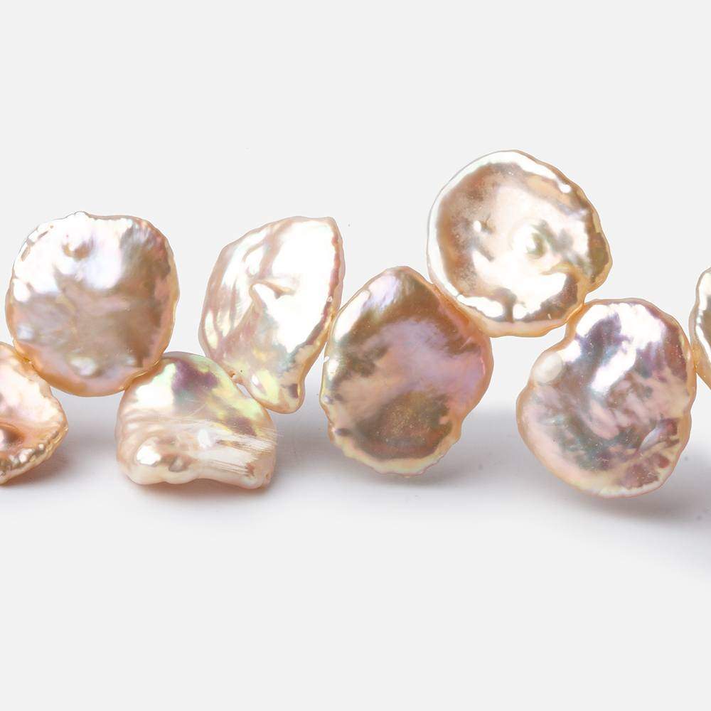 12x10-16x13mm Iridescent Peach Keshi Top Drilled Freshwater Pearls 15 inch 42 pieces AAA