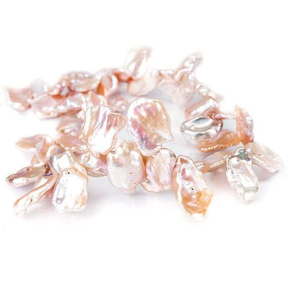 12x10-16x13mm Iridescent Peach Keshi Top Drilled Freshwater Pearls 15 inch 42 pieces AAA