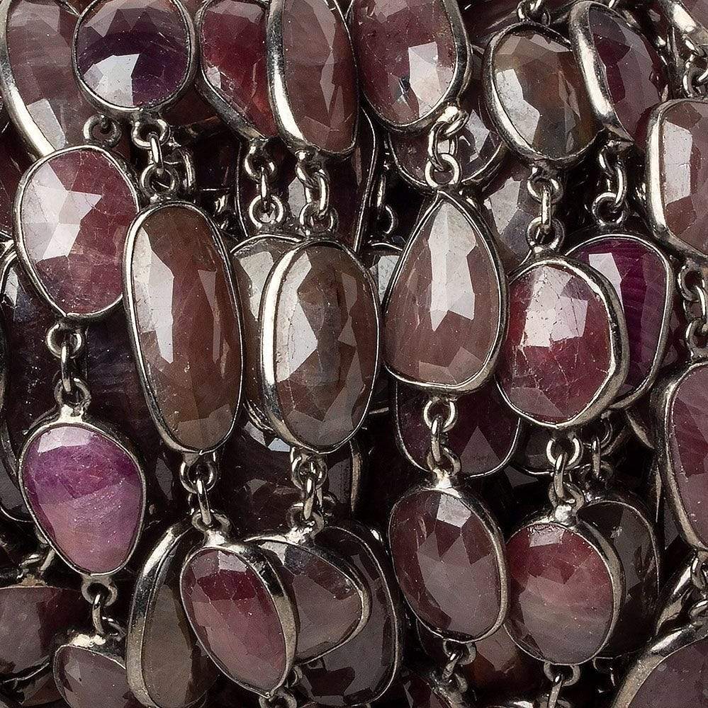 12x10-18x10mm Black Gold plated Silver Bezel Ruby Nugget Chain 13 pieces