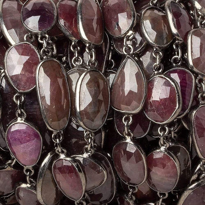 12x10-18x10mm Black Gold plated Silver Bezel Ruby Nugget Chain 13 pieces