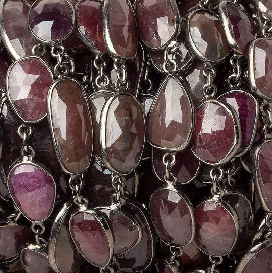 12x10-18x10mm Black Gold plated Silver Bezel Ruby Nugget Chain 13 pieces