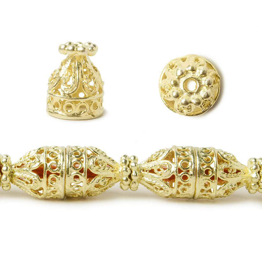 12x10mm 14kt Gold plated Copper Cone Filigree and Miligrain Top  8 inch 18 beads