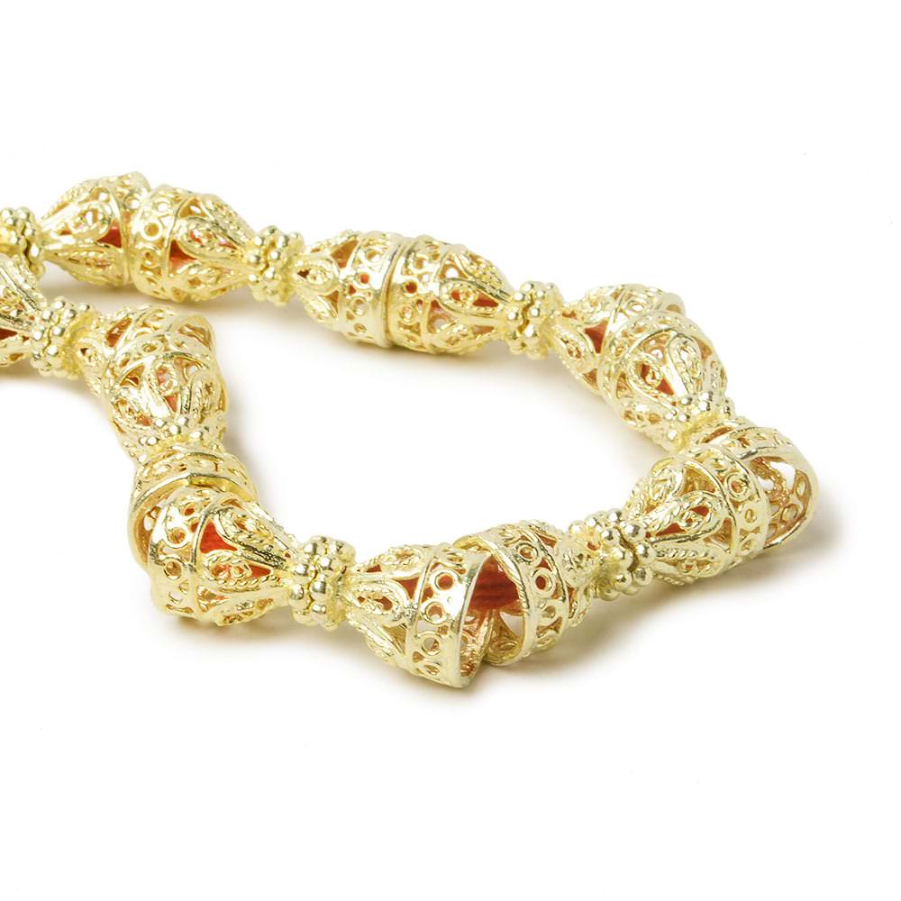 12x10mm 14kt Gold plated Copper Cone Filigree and Miligrain Top  8 inch 18 beads