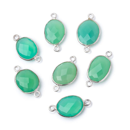 12x10mm .925 Silver Bezel Green Chalcedony Faceted Nugget Connector 1 piece