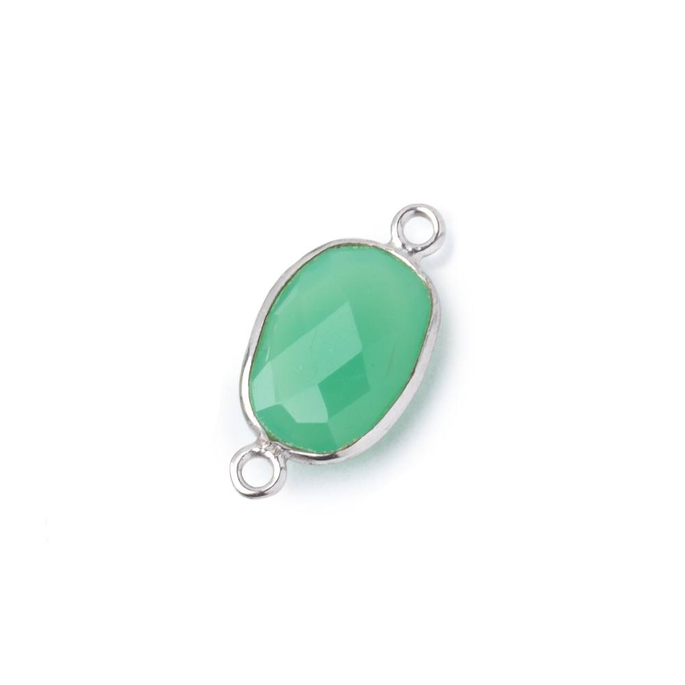 12x10mm .925 Silver Bezel Green Chalcedony Faceted Nugget Connector 1 piece