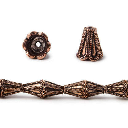 12x10mm Antiqued Copper Cone Granulated Scalloped Design 8 in 18 pcs