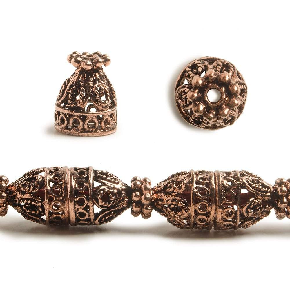 12x10mm Antiqued Copper Cone or Bead Cap Bali Design With Daisy Top and Rounded Shape 8 in 18 pcs
