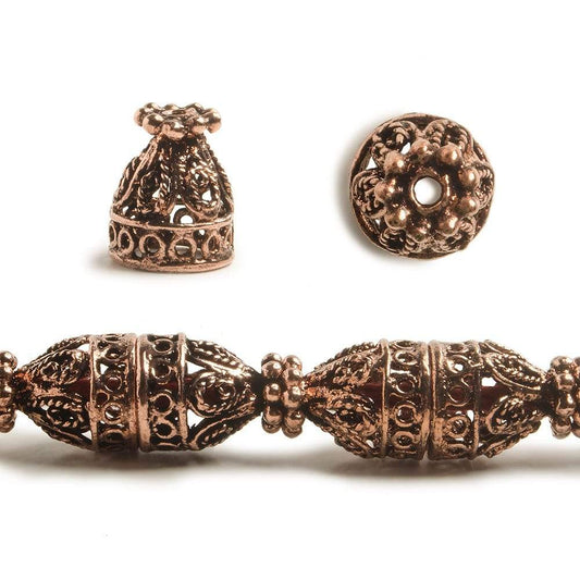 12x10mm Antiqued Copper Cone or Bead Cap Bali Design With Daisy Top and Rounded Shape 8 in 18 pcs