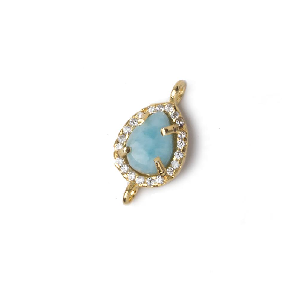 12x10mm Vermeil Bezel White CZ and Larimar Pear Connector 1 focal piece