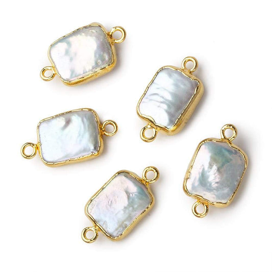 12x10mm Gold Leafed White Rectangle Freshwater Pearl Connector Focal Bead 1 piece