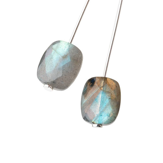 12x10mm Labradorite Faceted Rectangle Focal Set of 2 Beads AA 1mm hole