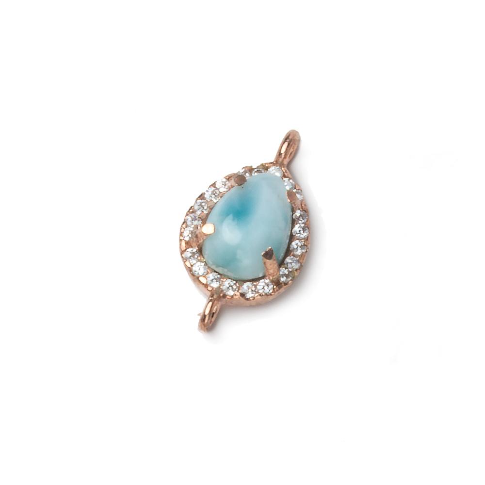 12x10mm Rose Gold Bezel White CZ and Larimar Pear Connector 1 focal piece