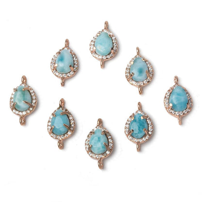 12x10mm Rose Gold Bezel White CZ and Larimar Pear Connector 1 focal piece
