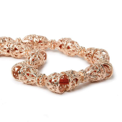 12x10mm Rose Gold plated Copper Cone Filigree and Miligrain Top 8 inch 18 beads