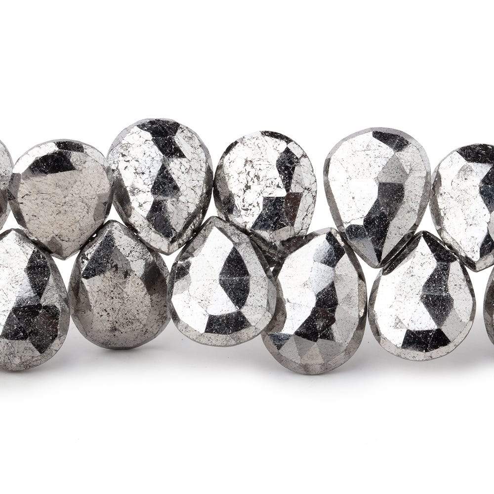 12x10mm White Pyrite Faceted Pear Briolette Beads 7.5 inch 30 pieces