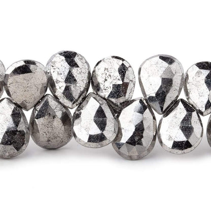 12x10mm White Pyrite Faceted Pear Briolette Beads 7.5 inch 30 pieces