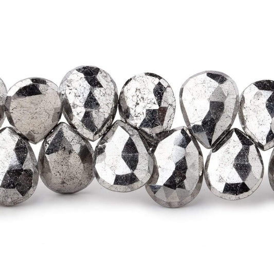 12x10mm White Pyrite Faceted Pear Briolette Beads 7.5 inch 30 pieces