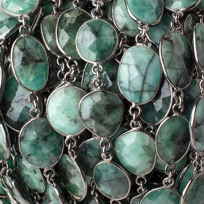 12x11-16x12mm Black Gold .925 Silver Bezel Emerald Nugget Chain by the foot