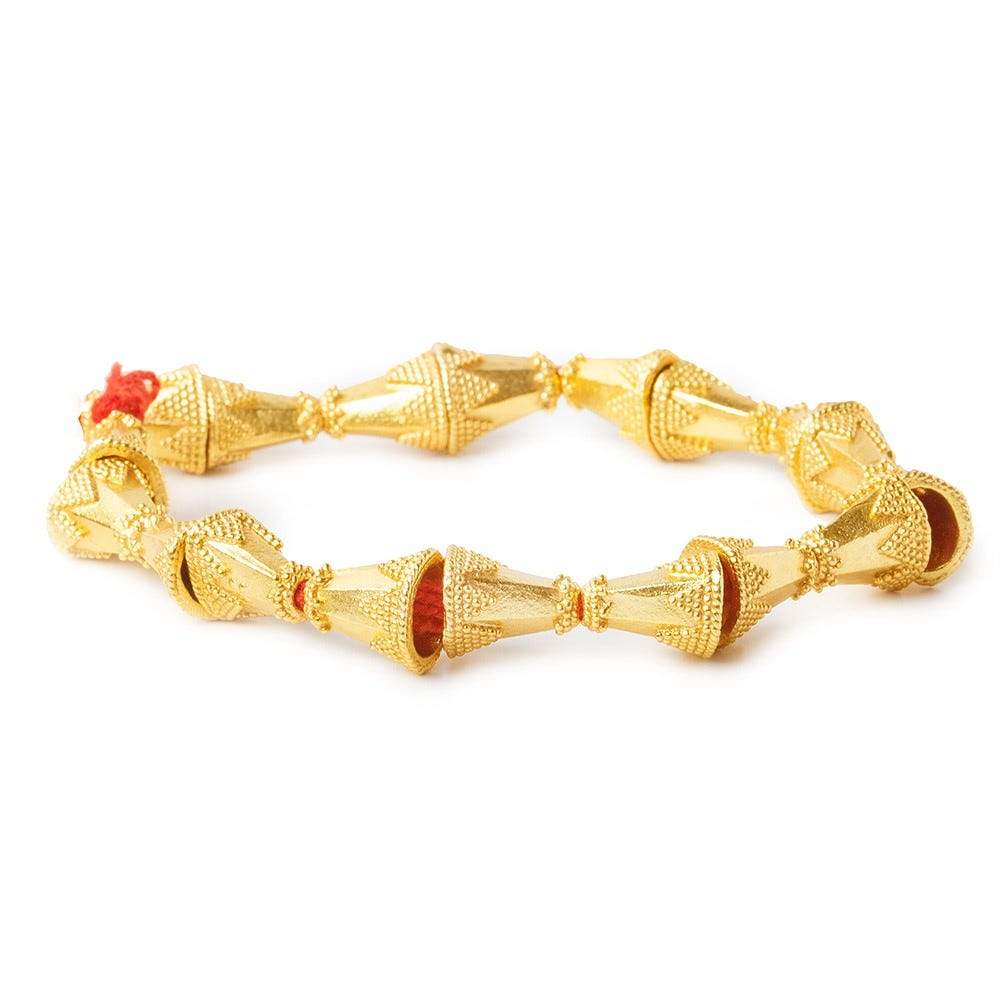 12x11mm 22kt Gold Plated Copper Granulated Design Oval Cone 8 inch 18 pieces