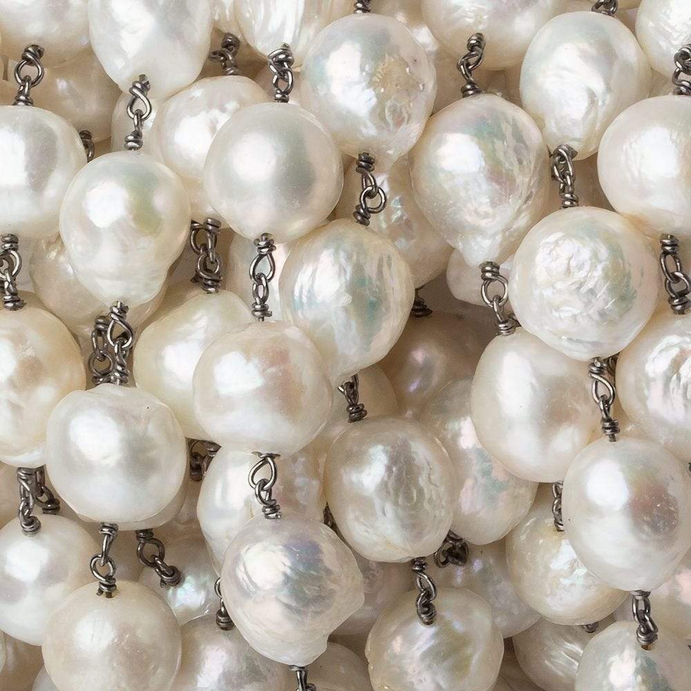 12x11mm Off White Ultra Baroque Black Gold .925 Silver Chain by the foot 17 pieces