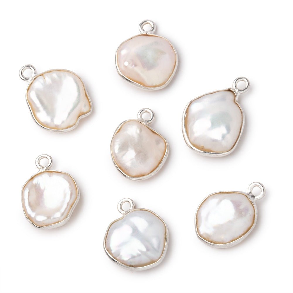 12x11mm Silver Bezeled Cream Keshi Pearl Pendant 1 focal piece