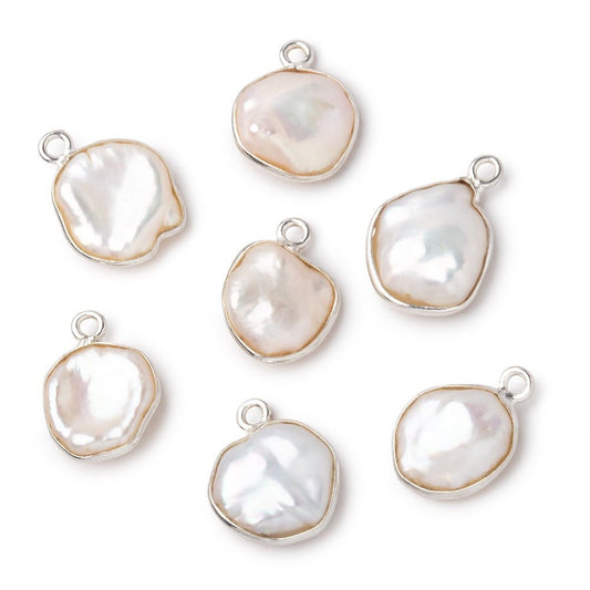 12x11mm Silver Bezeled Cream Keshi Pearl Pendant 1 focal piece