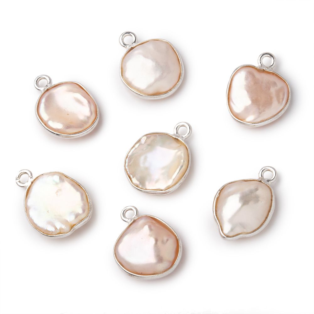 12x11mm Silver Bezeled Peach Keshi Pearl Pendant 1 focal piece