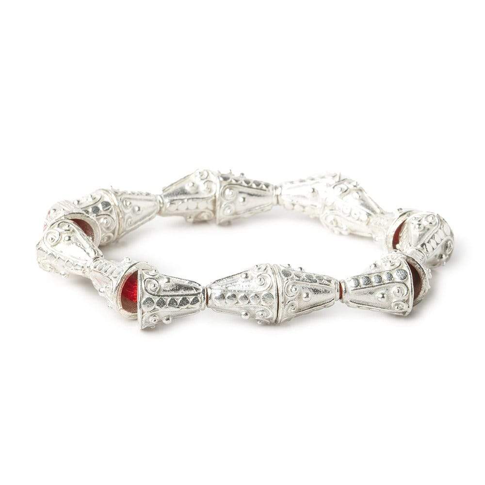 12x11mm Sterling Silver Plated Copper Cone Circular Bali Design 8 inch 16 pcs