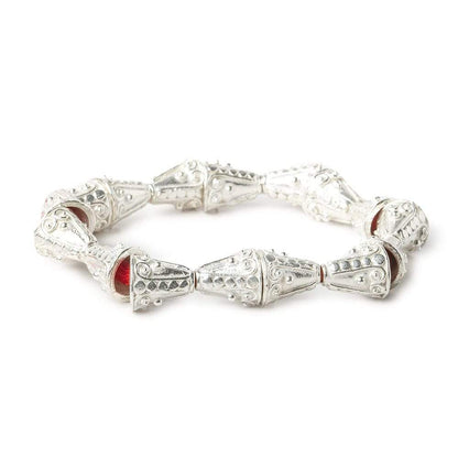 12x11mm Sterling Silver Plated Copper Cone Circular Bali Design 8 inch 16 pcs