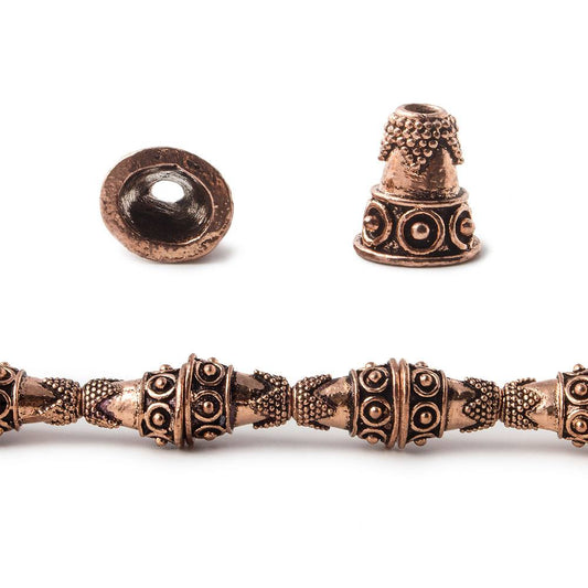 12x11x9mm Antiqued Copper Cone Bali Design With Oval Shape 8 inch 18 pcs