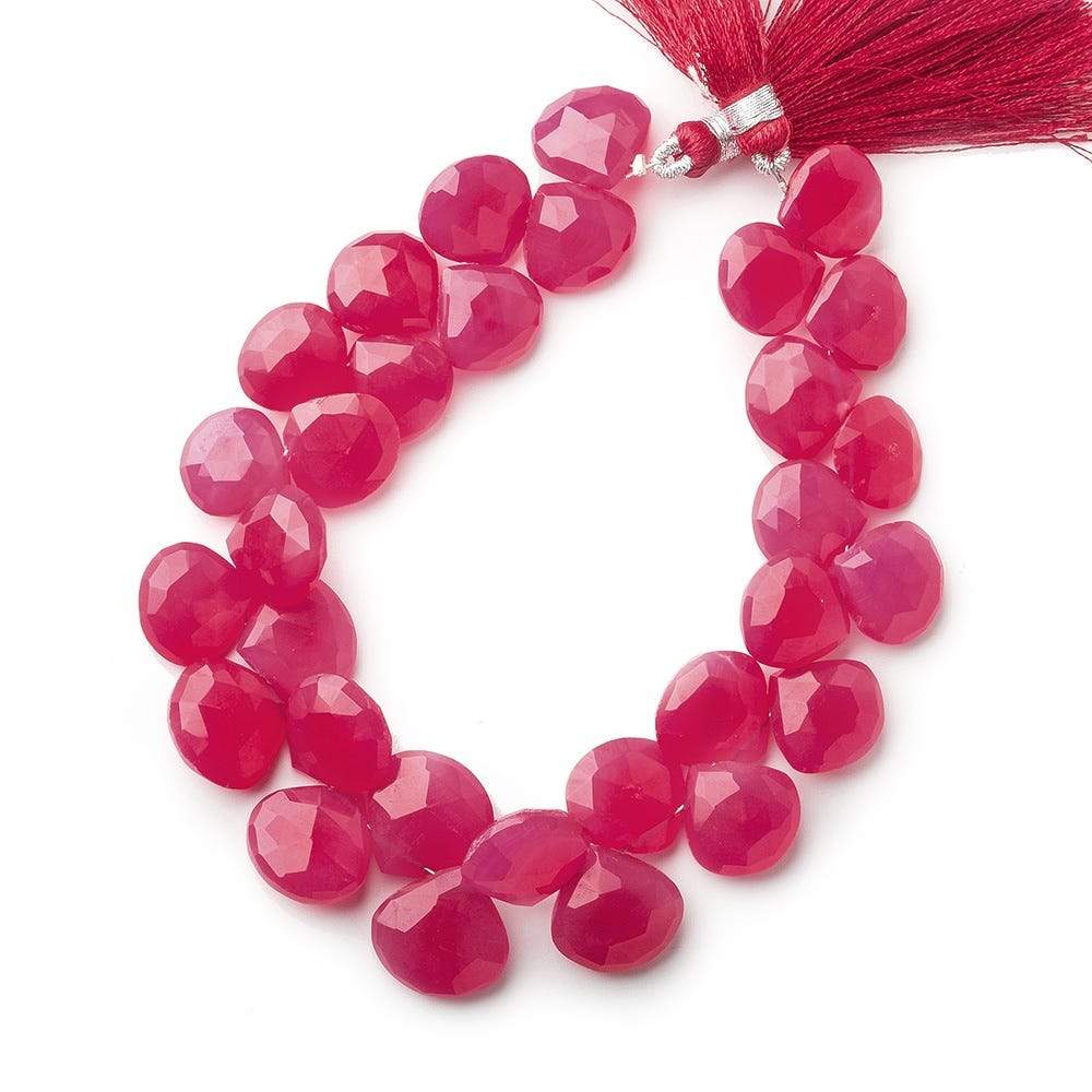 12x12-14x14mm Dark Watermelon Chalcedony Faceted Hearts 8 inch 31 Beads