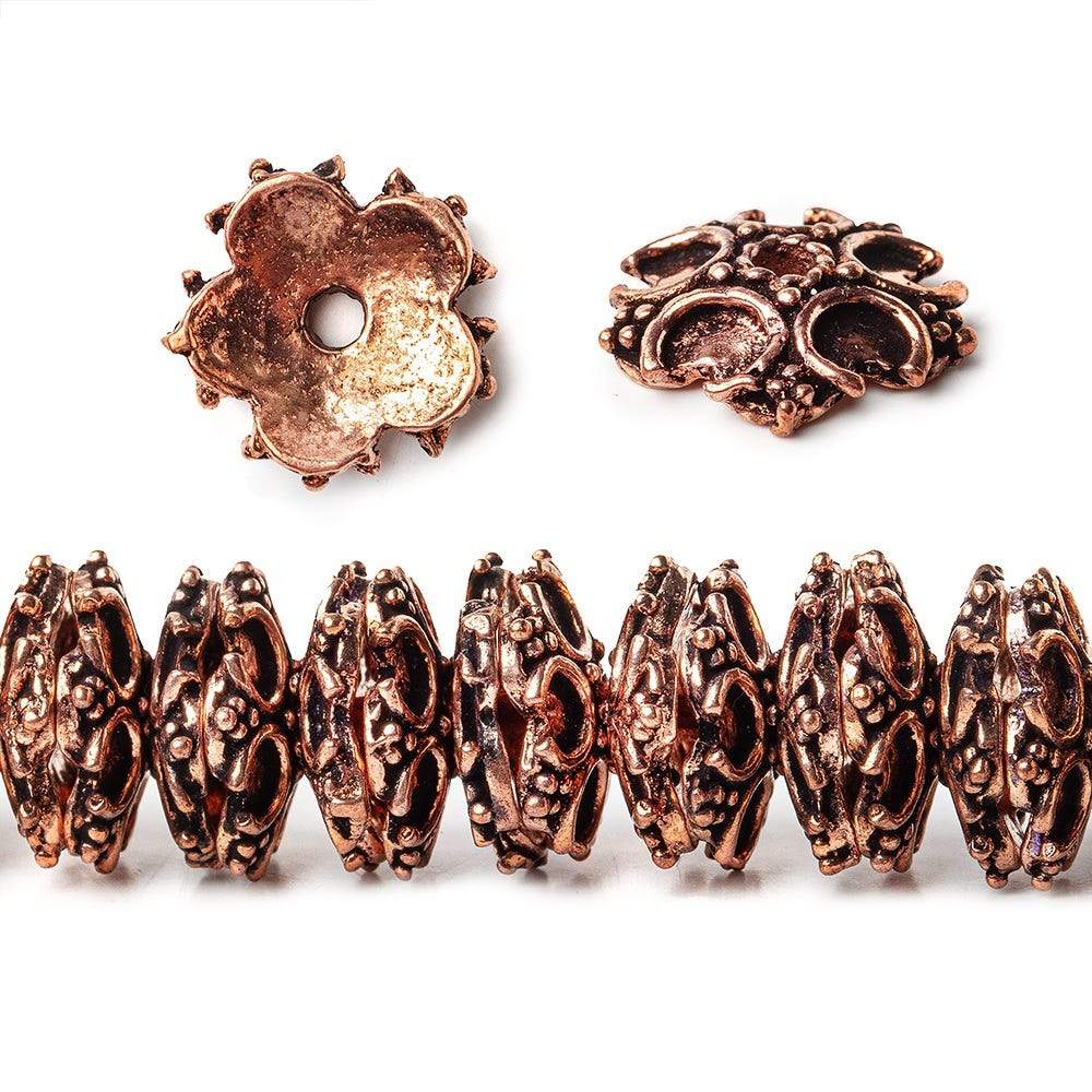 12x12mm Copper Bead Cap with Granulated Floral 8 inch 66 pcs