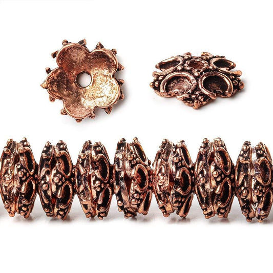 12x12mm Copper Bead Cap with Granulated Floral 8 inch 66 pcs