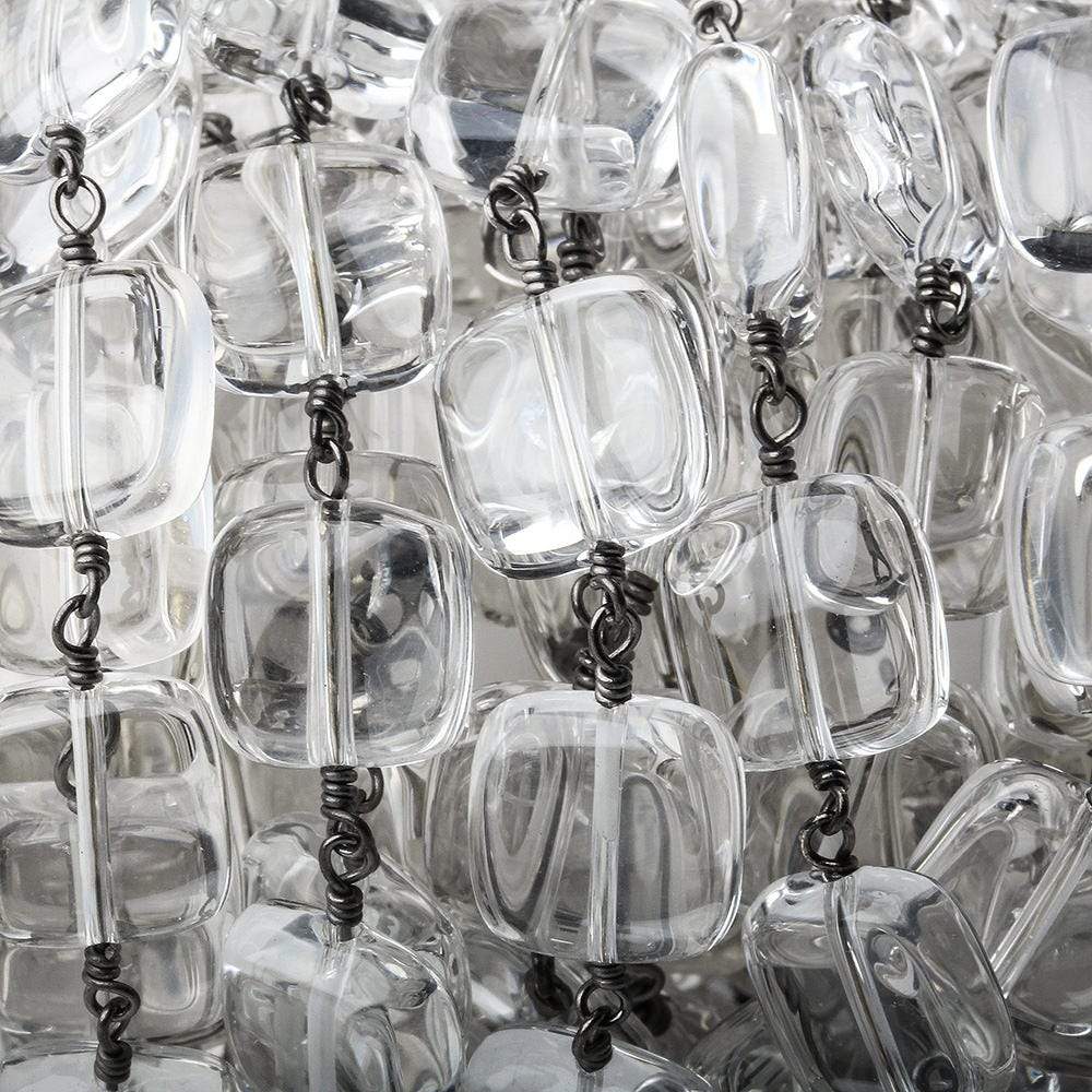 12x12mm Crystal Quartz plain cushions Black Gold plated Chain by the foot