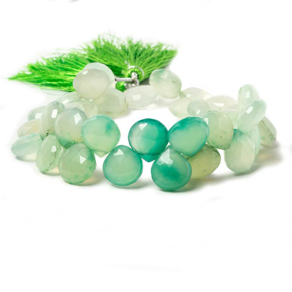 12x12mm Shaded Green Chalcedony Faceted Heart Beads 8.5 inch 38 pieces