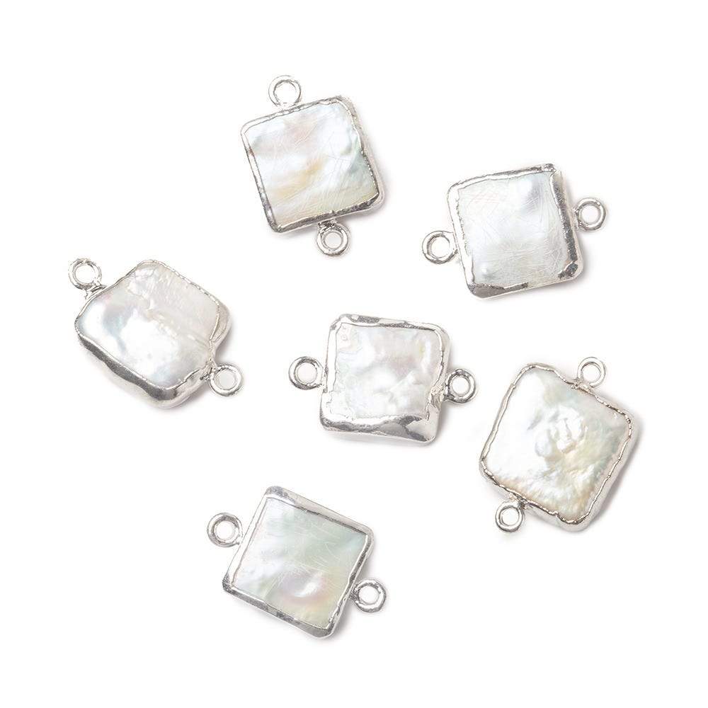 12x12mm Silver Leafed White Square Freshwater Pearl Connector 1 piece
