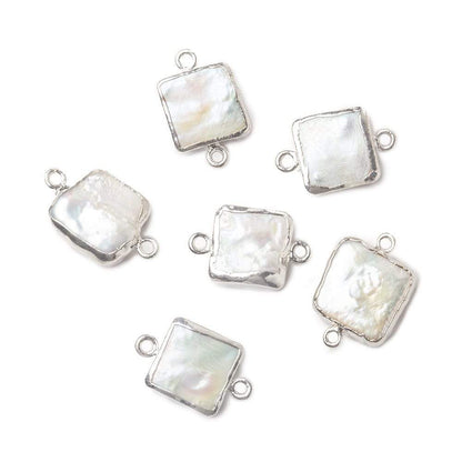 12x12mm Silver Leafed White Square Freshwater Pearl Connector 1 piece