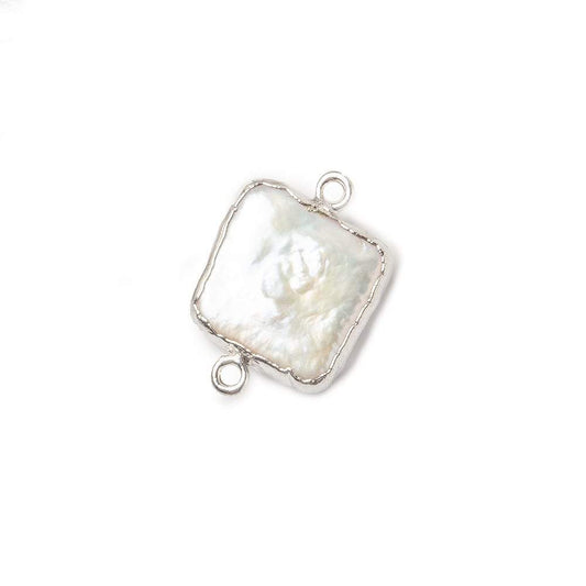12x12mm Silver Leafed White Square Freshwater Pearl Connector 1 piece