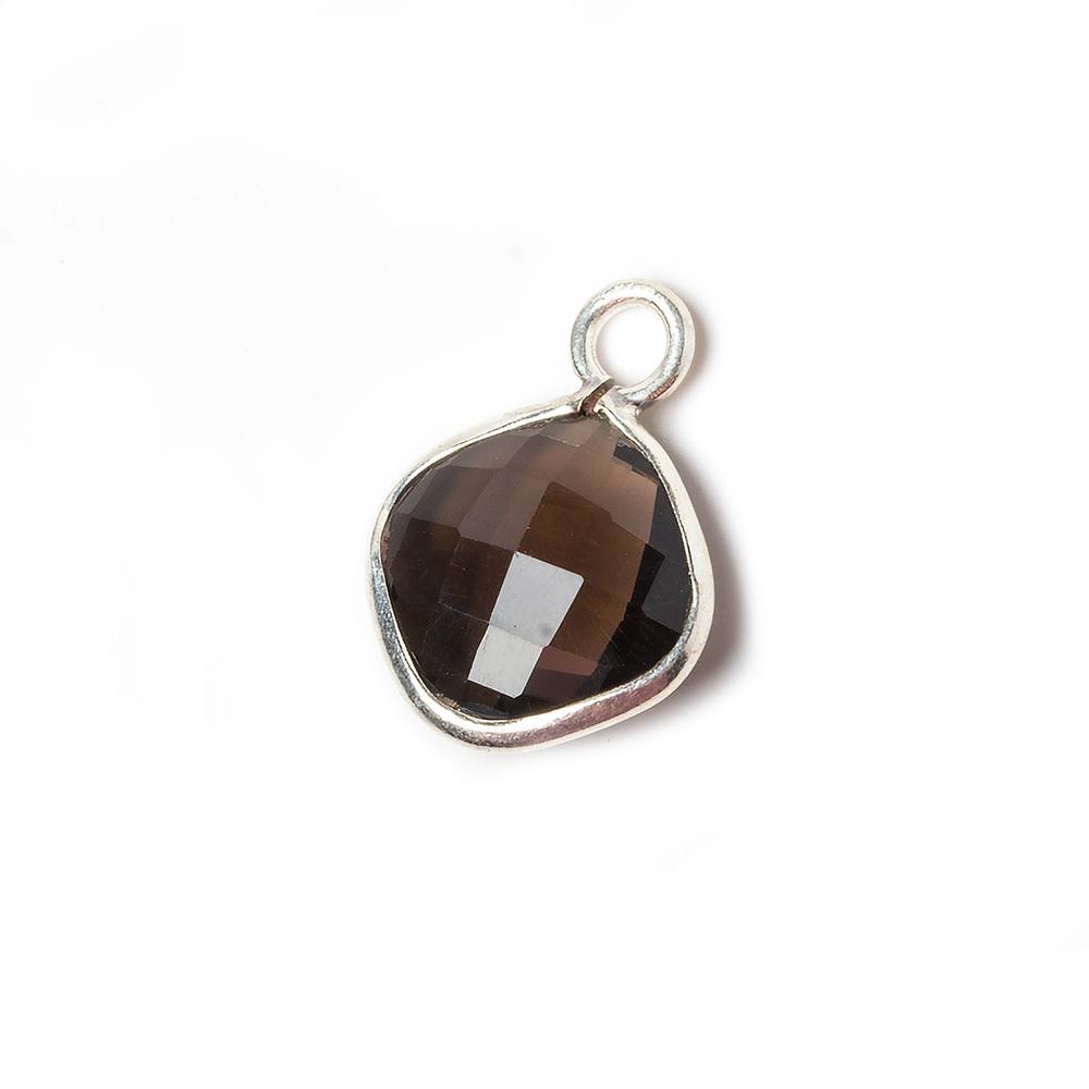12x12mm Smoky Quartz Faceted Pillow Silver Pendant