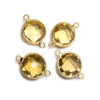 12x12mm Vermeil Bezeled Citrine faceted coin Connector 1 piece